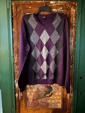 Apt. 9 Purple and Gray Argyle V-Neck Sweater - Men's